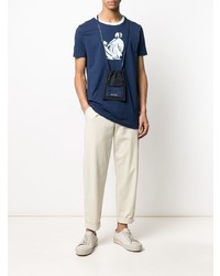 dunkelblaues und weißes bedrucktes T-Shirt mit einem Rundhalsausschnitt von Lanvin
