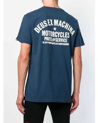 dunkelblaues und weißes bedrucktes T-Shirt mit einem Rundhalsausschnitt von Deus Ex Machina