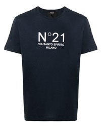 dunkelblaues und weißes bedrucktes T-Shirt mit einem Rundhalsausschnitt von N°21