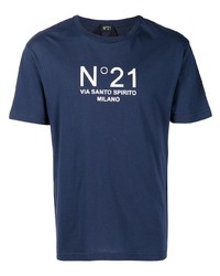 dunkelblaues und weißes bedrucktes T-Shirt mit einem Rundhalsausschnitt von N°21