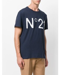 dunkelblaues und weißes bedrucktes T-Shirt mit einem Rundhalsausschnitt von N°21