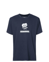 dunkelblaues und weißes bedrucktes T-Shirt mit einem Rundhalsausschnitt von Neighborhood