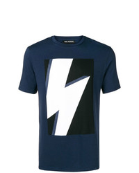 dunkelblaues und weißes bedrucktes T-Shirt mit einem Rundhalsausschnitt von Neil Barrett