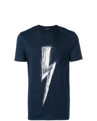 dunkelblaues und weißes bedrucktes T-Shirt mit einem Rundhalsausschnitt von Neil Barrett