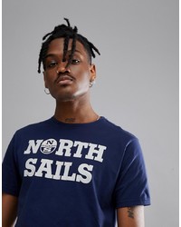 dunkelblaues und weißes bedrucktes T-Shirt mit einem Rundhalsausschnitt von North Sails