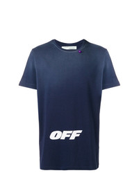 dunkelblaues und weißes bedrucktes T-Shirt mit einem Rundhalsausschnitt von Off-White