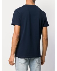 dunkelblaues und weißes bedrucktes T-Shirt mit einem Rundhalsausschnitt von Cavalli Class