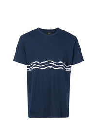 dunkelblaues und weißes bedrucktes T-Shirt mit einem Rundhalsausschnitt von Onia