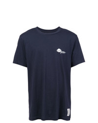 dunkelblaues und weißes bedrucktes T-Shirt mit einem Rundhalsausschnitt von Oyster Holdings
