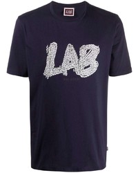 dunkelblaues und weißes bedrucktes T-Shirt mit einem Rundhalsausschnitt von Pal Zileri