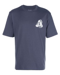 dunkelblaues und weißes bedrucktes T-Shirt mit einem Rundhalsausschnitt von Palace