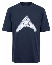 dunkelblaues und weißes bedrucktes T-Shirt mit einem Rundhalsausschnitt von Palace