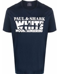 dunkelblaues und weißes bedrucktes T-Shirt mit einem Rundhalsausschnitt von Paul & Shark