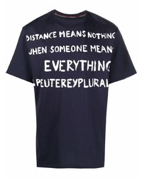 dunkelblaues und weißes bedrucktes T-Shirt mit einem Rundhalsausschnitt von Peuterey