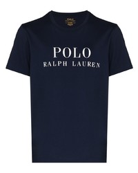 dunkelblaues und weißes bedrucktes T-Shirt mit einem Rundhalsausschnitt von Polo Ralph Lauren