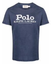 dunkelblaues und weißes bedrucktes T-Shirt mit einem Rundhalsausschnitt von Polo Ralph Lauren