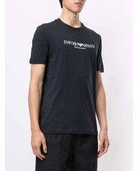 dunkelblaues und weißes bedrucktes T-Shirt mit einem Rundhalsausschnitt von Emporio Armani