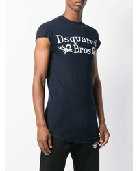 dunkelblaues und weißes bedrucktes T-Shirt mit einem Rundhalsausschnitt von DSQUARED2