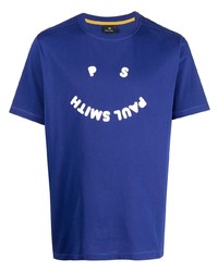 dunkelblaues und weißes bedrucktes T-Shirt mit einem Rundhalsausschnitt von PS Paul Smith