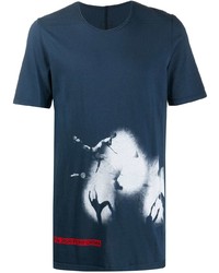 dunkelblaues und weißes bedrucktes T-Shirt mit einem Rundhalsausschnitt von Rick Owens DRKSHDW