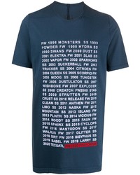 dunkelblaues und weißes bedrucktes T-Shirt mit einem Rundhalsausschnitt von Rick Owens DRKSHDW