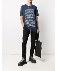 dunkelblaues und weißes bedrucktes T-Shirt mit einem Rundhalsausschnitt von Rick Owens DRKSHDW