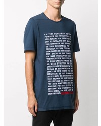 dunkelblaues und weißes bedrucktes T-Shirt mit einem Rundhalsausschnitt von Rick Owens DRKSHDW