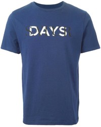 dunkelblaues und weißes bedrucktes T-Shirt mit einem Rundhalsausschnitt von Saturdays Surf NYC
