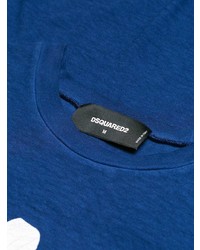 dunkelblaues und weißes bedrucktes T-Shirt mit einem Rundhalsausschnitt von DSQUARED2