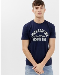 dunkelblaues und weißes bedrucktes T-Shirt mit einem Rundhalsausschnitt von Schott