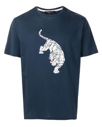 dunkelblaues und weißes bedrucktes T-Shirt mit einem Rundhalsausschnitt von Shanghai Tang