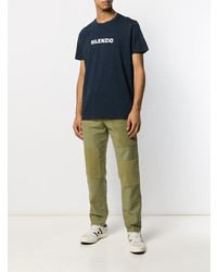 dunkelblaues und weißes bedrucktes T-Shirt mit einem Rundhalsausschnitt von Aspesi
