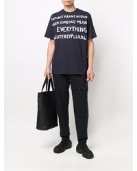 dunkelblaues und weißes bedrucktes T-Shirt mit einem Rundhalsausschnitt von Peuterey