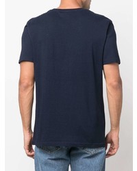 dunkelblaues und weißes bedrucktes T-Shirt mit einem Rundhalsausschnitt von Harmony Paris