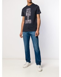 dunkelblaues und weißes bedrucktes T-Shirt mit einem Rundhalsausschnitt von Emporio Armani