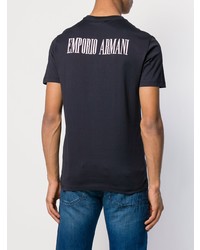 dunkelblaues und weißes bedrucktes T-Shirt mit einem Rundhalsausschnitt von Emporio Armani