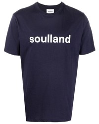 dunkelblaues und weißes bedrucktes T-Shirt mit einem Rundhalsausschnitt von Soulland