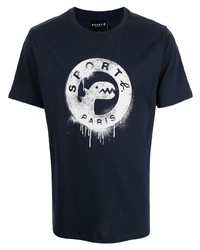 dunkelblaues und weißes bedrucktes T-Shirt mit einem Rundhalsausschnitt von SPORT b. by agnès b.