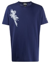 dunkelblaues und weißes bedrucktes T-Shirt mit einem Rundhalsausschnitt von Stone Island Shadow Project