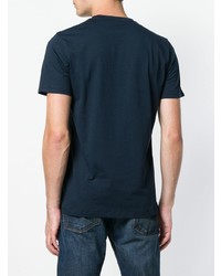 dunkelblaues und weißes bedrucktes T-Shirt mit einem Rundhalsausschnitt von Calvin Klein