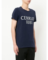 dunkelblaues und weißes bedrucktes T-Shirt mit einem Rundhalsausschnitt von Cerruti 1881