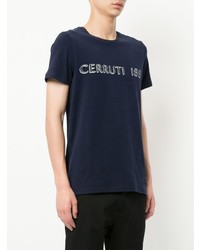 dunkelblaues und weißes bedrucktes T-Shirt mit einem Rundhalsausschnitt von Cerruti 1881