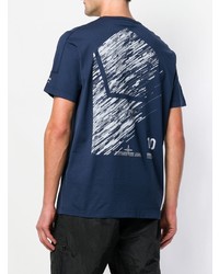 dunkelblaues und weißes bedrucktes T-Shirt mit einem Rundhalsausschnitt von Stone Island