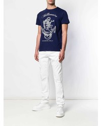 dunkelblaues und weißes bedrucktes T-Shirt mit einem Rundhalsausschnitt von Billionaire