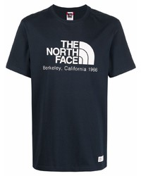 dunkelblaues und weißes bedrucktes T-Shirt mit einem Rundhalsausschnitt von The North Face