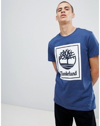 dunkelblaues und weißes bedrucktes T-Shirt mit einem Rundhalsausschnitt von Timberland