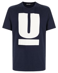 dunkelblaues und weißes bedrucktes T-Shirt mit einem Rundhalsausschnitt von UNDERCOVE