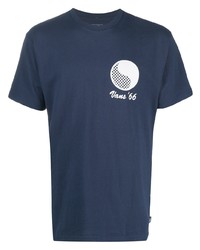 dunkelblaues und weißes bedrucktes T-Shirt mit einem Rundhalsausschnitt von Vans