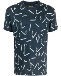 dunkelblaues und weißes bedrucktes T-Shirt mit einem Rundhalsausschnitt von Viktor & Rolf