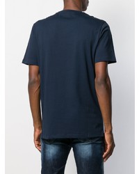 dunkelblaues und weißes bedrucktes T-Shirt mit einem Rundhalsausschnitt von Frankie Morello